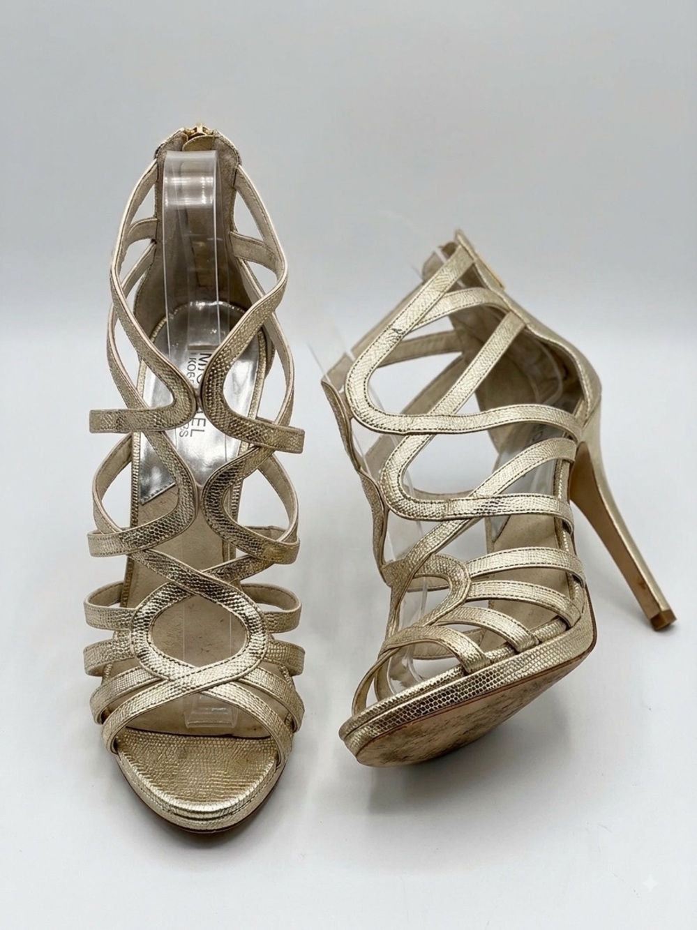 Michael Kors Gold Metallic Cage Strappy Heels Sandals Size 9.5